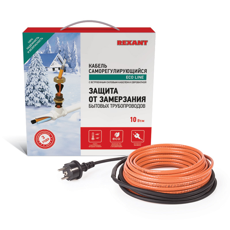 Греющий саморегулирующийся кабель (в трубу) 10HTM2-CT (25м/250Вт) REXANT